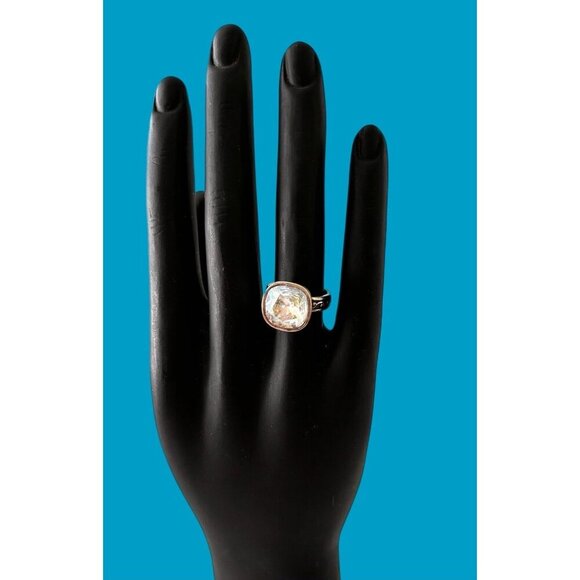 BRIGHTON 'Venusian' Size 6 SWAROVSKI Crystal Gold & Silver Plate Ring Vintage - Picture 2 of 8